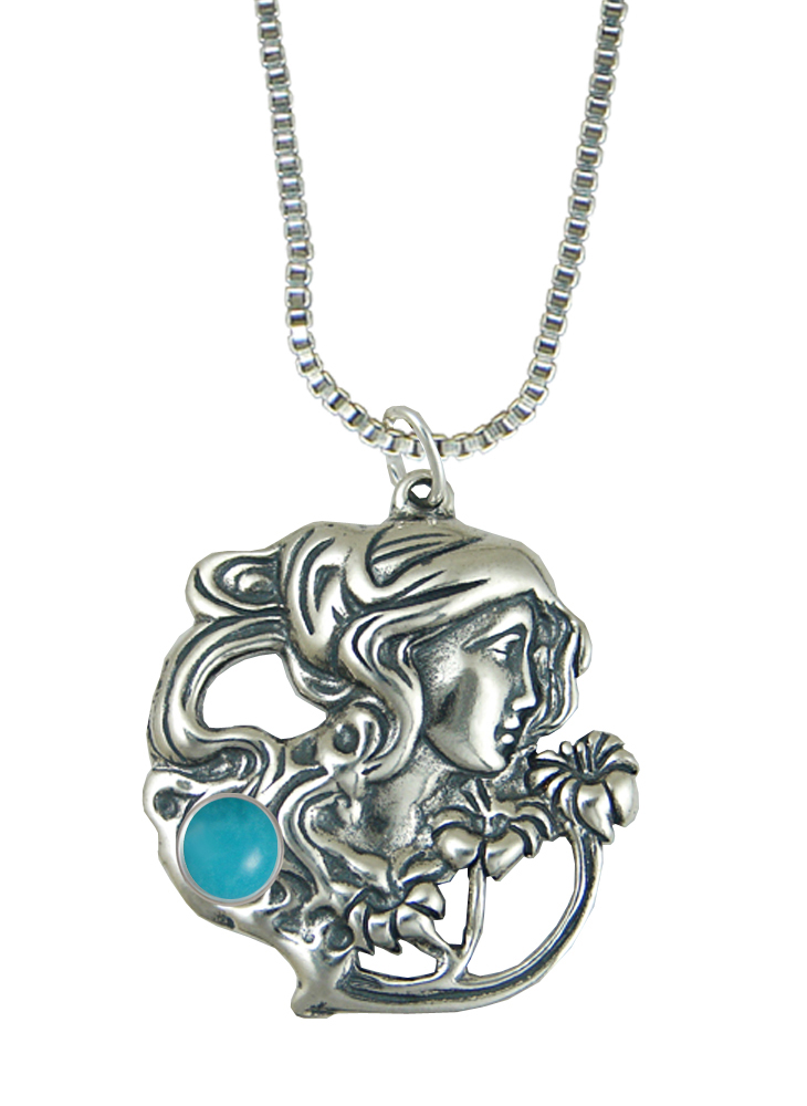 Sterling Silver Garden Woman Maiden Pendant With Turquoise
